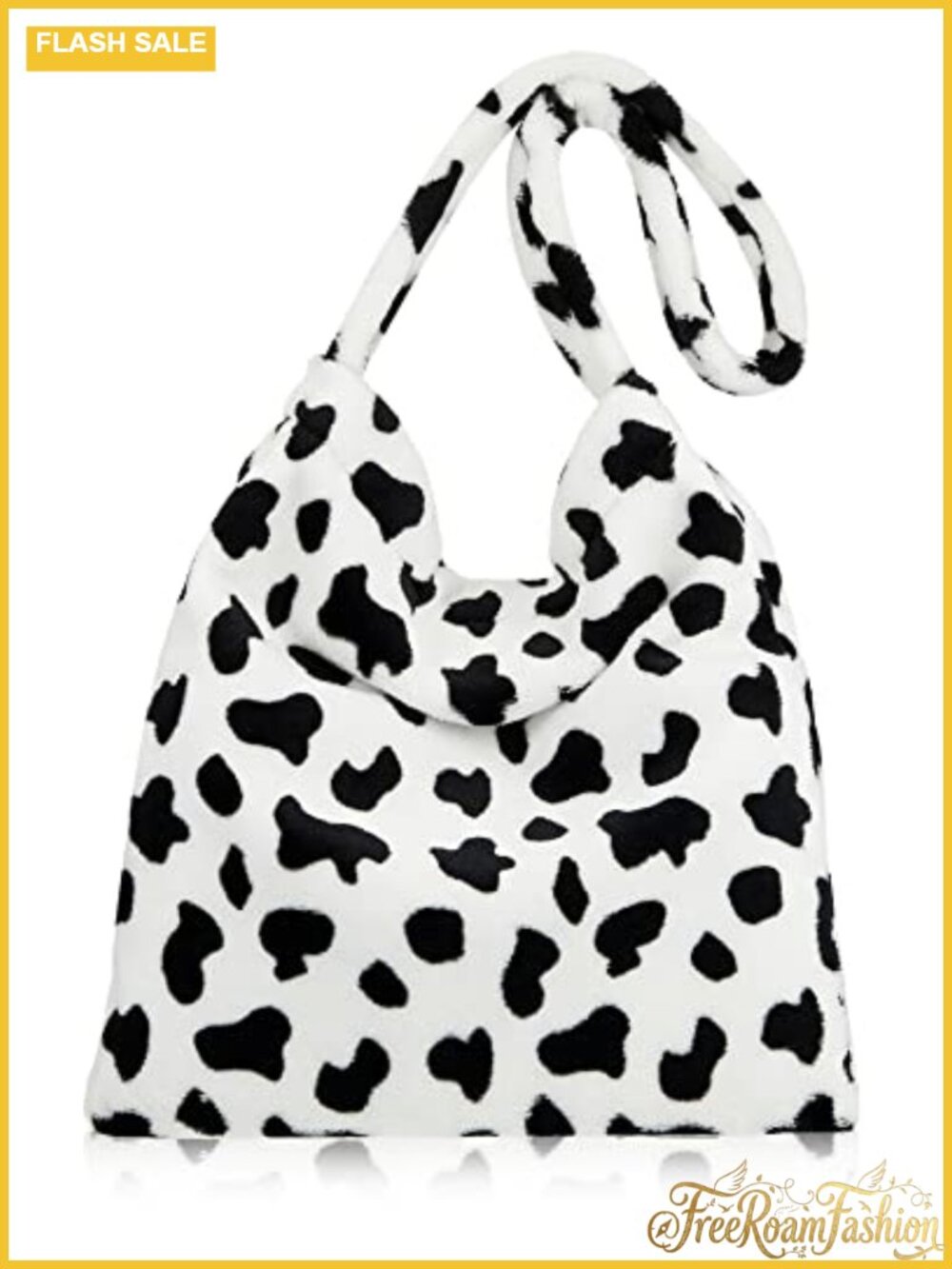 Fluffy Plush Cow Print Underarm Handbag Shoulder Bag Women Large Capacity
